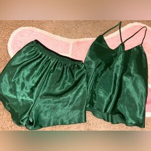 SHEIN Dark Green Satin Pajama Set